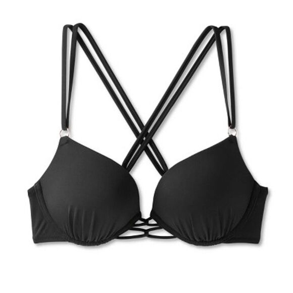 Shade & Shore Other - Shade & Shore Black Double Strap Push Up Bikini Swim Top Women’s Size 36DD NWT